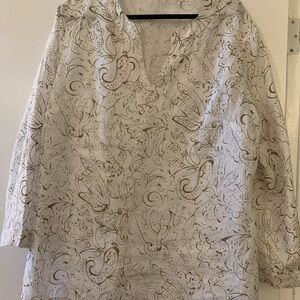 Source Unknown Cream Tunic with Tan Paisley Floral Design